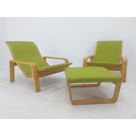 Image 1 of Paar Vintage-Sessel und Fußstützen "Pulkka" von Ilmari Lappalainen für Asko, Finnland 1970
