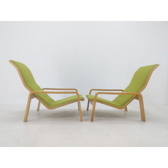 Image 1 of Paar Vintage-Sessel und Fußstützen "Pulkka" von Ilmari Lappalainen für Asko, Finnland 1970