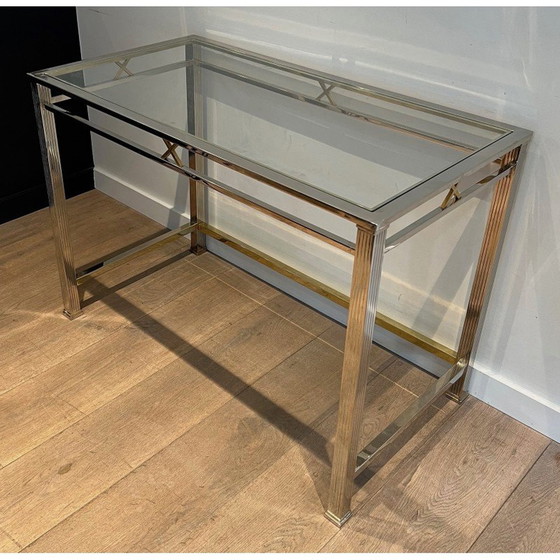 Image 1 of Vintage-Schreibtisch aus Chrom und Messing, 1970