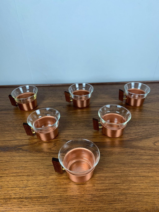 Satz von 6 kupferfarbenen Kaffeetassen von Schott & Gen Mains, 1970