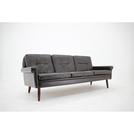 Image 1 of Vintage 3-Sitzer Sofa in dunkelbraunem Leder, Dänemark 1970er