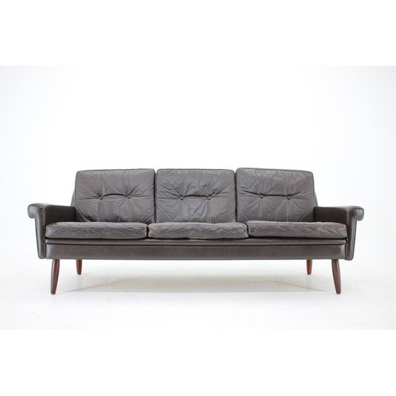 Image 1 of Vintage 3-Sitzer Sofa in dunkelbraunem Leder, Dänemark 1970er