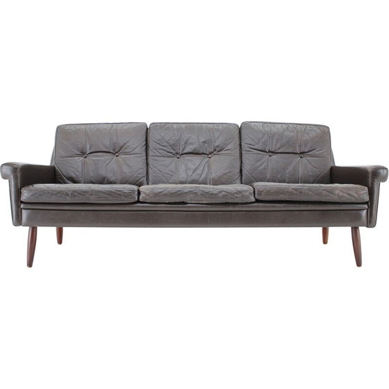 Image 1 of Vintage 3-Sitzer Sofa in dunkelbraunem Leder, Dänemark 1970er