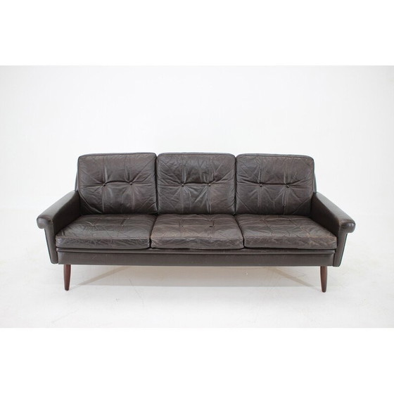 Image 1 of Vintage 3-Sitzer Sofa in dunkelbraunem Leder, Dänemark 1970er