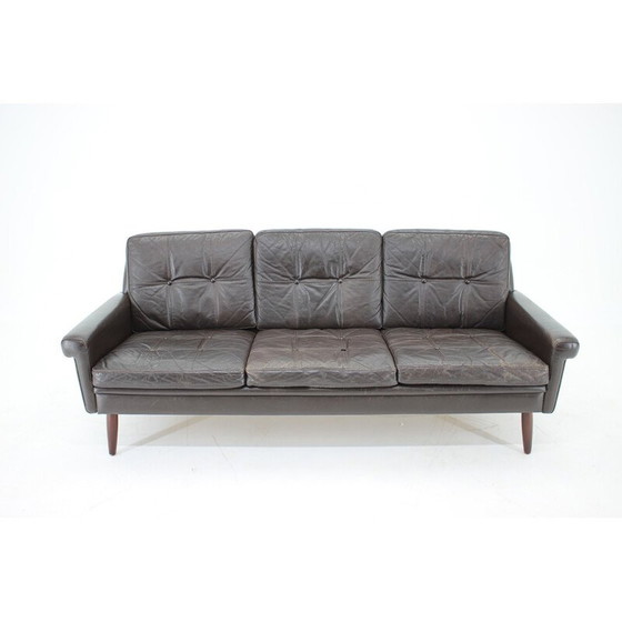 Image 1 of Vintage 3-Sitzer Sofa in dunkelbraunem Leder, Dänemark 1970er