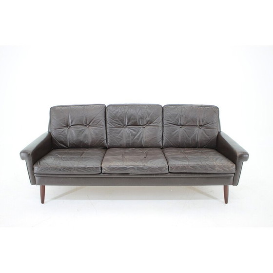 Image 1 of Vintage 3-Sitzer Sofa in dunkelbraunem Leder, Dänemark 1970er