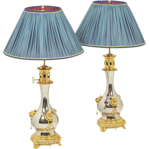 Paar alte Lampen aus Metall und Bronze, Frankreich 1880