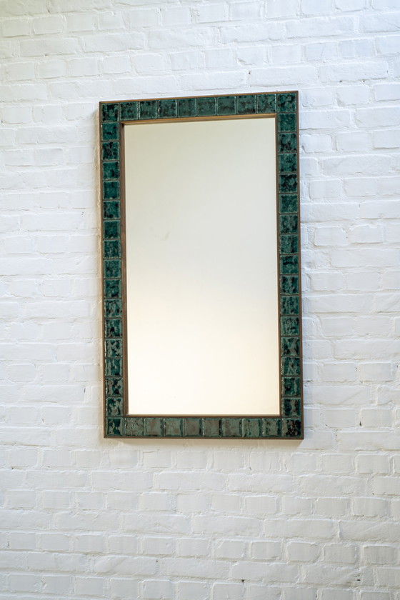 Image 1 of Spiegel aus Palisander und Keramik, Dänemark aus den 1950er Jahren