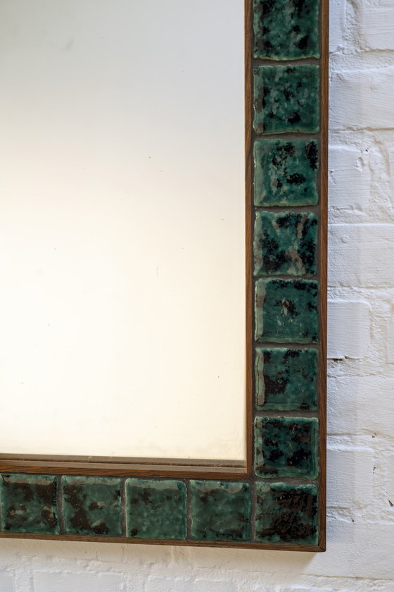 Image 1 of Spiegel aus Palisander und Keramik, Dänemark aus den 1950er Jahren