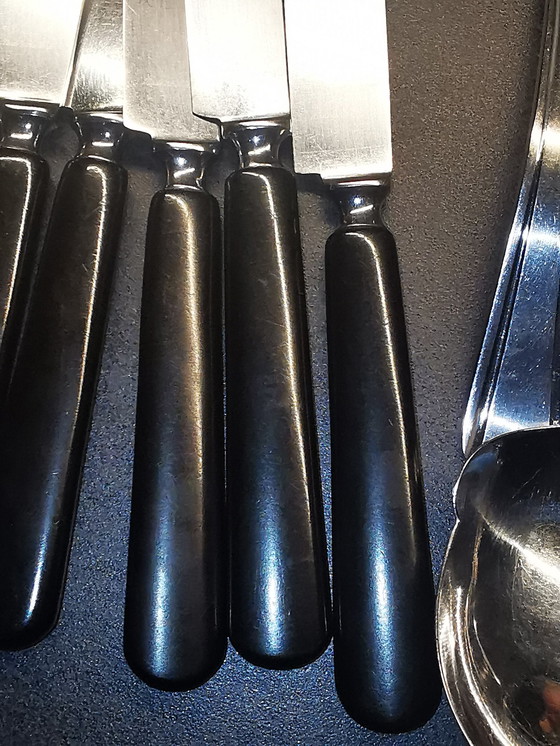 Image 1 of Besteck G. Sola. Z, / Kirchenfenster mit Sola Messerset Schwarz Bakelit. 1950s