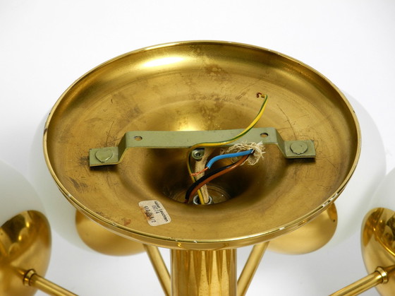 Image 1 of Schöne 1960S Space Age Messing Deckenleuchte mit 10 Glaskugeln von Kaiser Leuchten