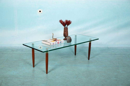 Vintage Couchtisch Glas Teak Messing, Midmod Couchtisch