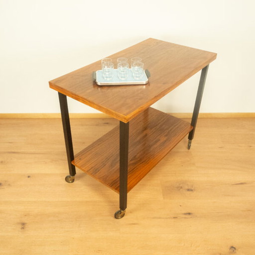 1960s Walnut Serving Trolley and Side Table