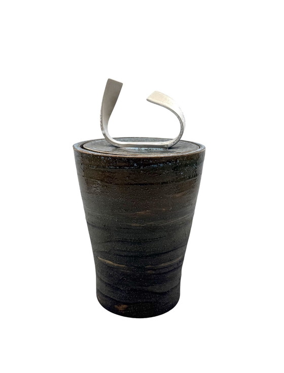 Image 1 of Mid-Century Modern Style Dunkelgrüne kunstvolle Keramikvase, Gabriele Bucci Italien ca. 2000s