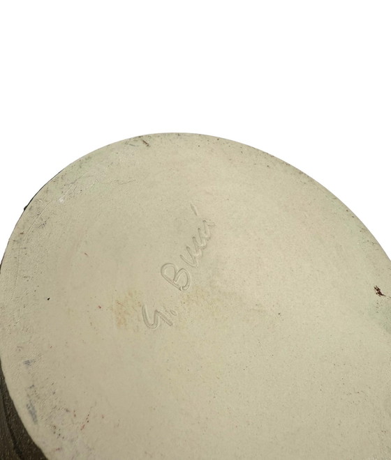 Image 1 of Mid-Century Modern Style Dunkelgrüne kunstvolle Keramikvase, Gabriele Bucci Italien ca. 2000s