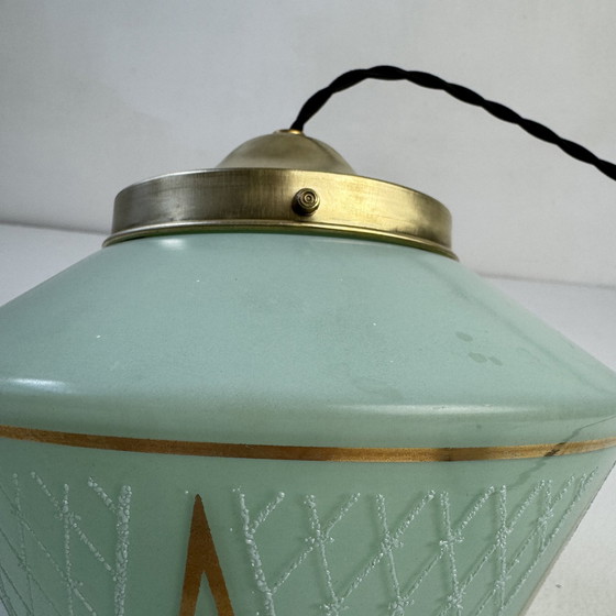 Image 1 of Alte Hängeleuchte Blau-Grün Vintage 1950