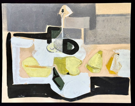 Image 1 of Odette Colon 1926-2012 Wunderschönes kubistisches Pastell "Stillleben mit Quitten".