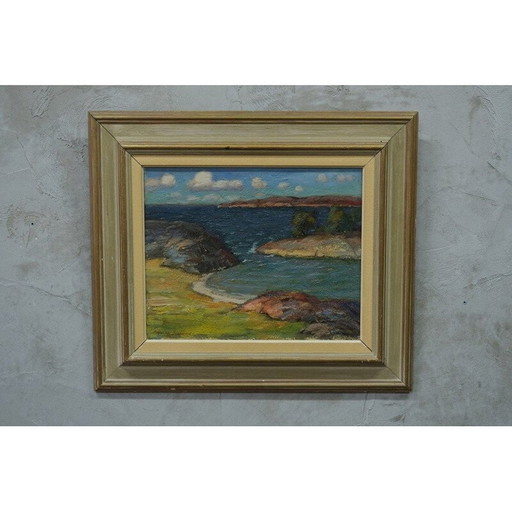 Schwedische Vintage-Landschaft Öl auf Tafel von Oddmar Björklund, 1960er Jahre