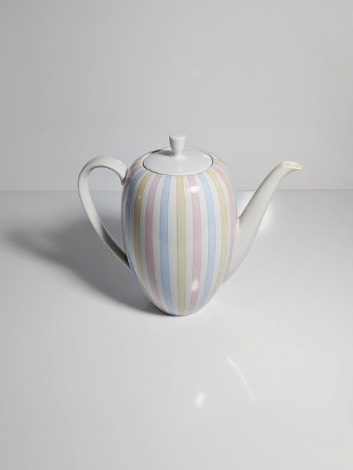 Vintage 50Er Kaffee Tee Kanne Eschenbach Streifen Pastell Rosa Baby Blau Gelb 1950Er Porzellan 