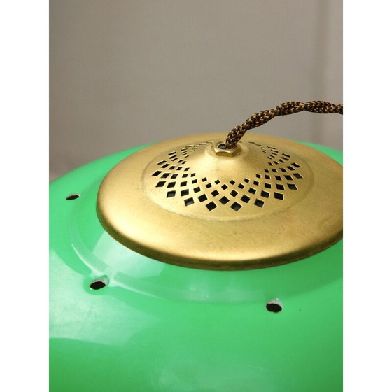 Image 1 of Grüne Billardtischlampe aus Messing und Kunststoff, Italien