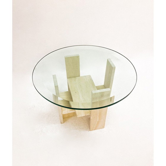 Image 1 of Mid-Century Couchtisch aus Glas und Travertin von Willy Ballez, 1970er Jahre