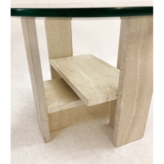 Image 1 of Mid-Century Couchtisch aus Glas und Travertin von Willy Ballez, 1970er Jahre