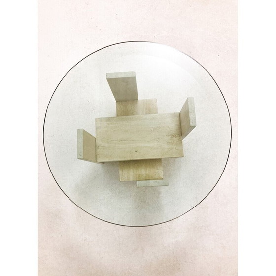 Image 1 of Mid-Century Couchtisch aus Glas und Travertin von Willy Ballez, 1970er Jahre