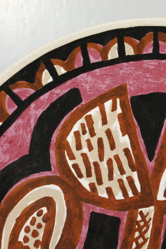 Image 1 of Franz Dewald & Karlsruhe Majolika - Große dekorative Platte Abstrakt 1976 Nr. 42/150