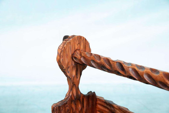 Image 1 of Brutalistischer Zeitschriftenständer aus Holz 70er Jahre, Spanischer Zeitschriftenständer