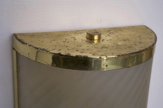 Image 1 of Seltener Satz von vier Valentino Wandleuchten aus Messing und geätztem Glas, Italien 1980er