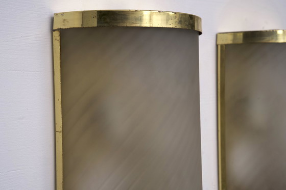 Image 1 of Seltener Satz von vier Valentino Wandleuchten aus Messing und geätztem Glas, Italien 1980er