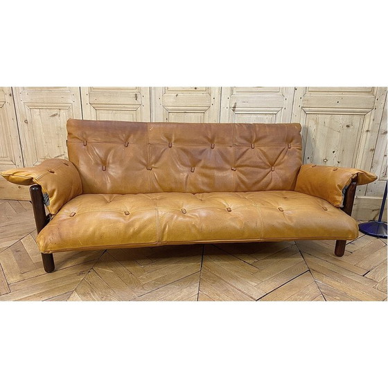 Image 1 of Vintage-Ledersofa von Jean Gillon für Woodart