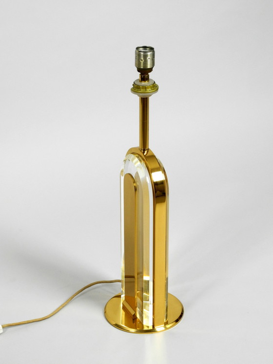 Image 1 of Sehr seltene 1970S Xxl Messing Glas Tischlampe von Vereinigte Werkstätten Sammlung