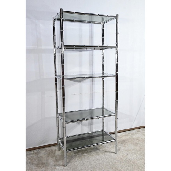 Image 1 of Vintage Regal aus verchromtem Metall und Glas mit 5 Ebenen, 1970