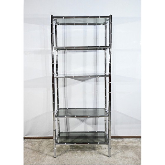Image 1 of Vintage Regal aus verchromtem Metall und Glas mit 5 Ebenen, 1970