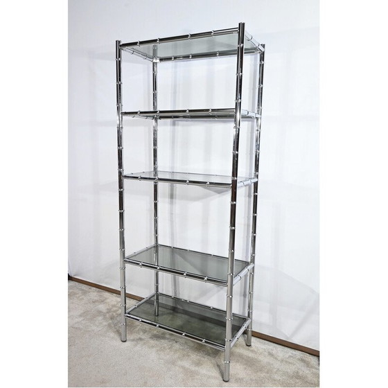 Image 1 of Vintage Regal aus verchromtem Metall und Glas mit 5 Ebenen, 1970
