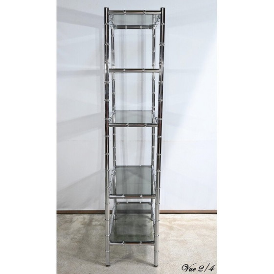 Image 1 of Vintage Regal aus verchromtem Metall und Glas mit 5 Ebenen, 1970