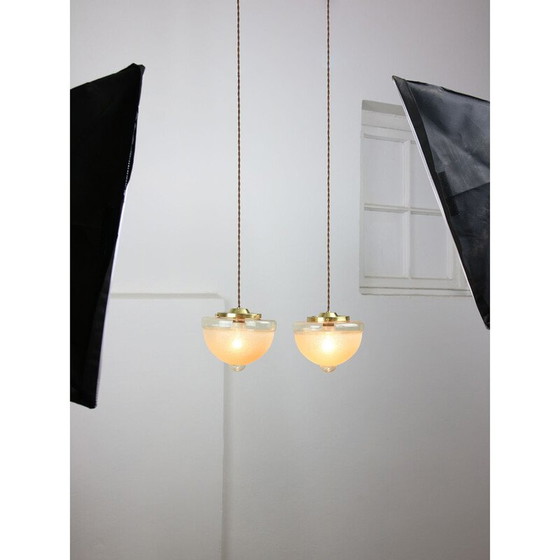 Image 1 of Paar Pendelleuchten aus Messing und Glas, Italien