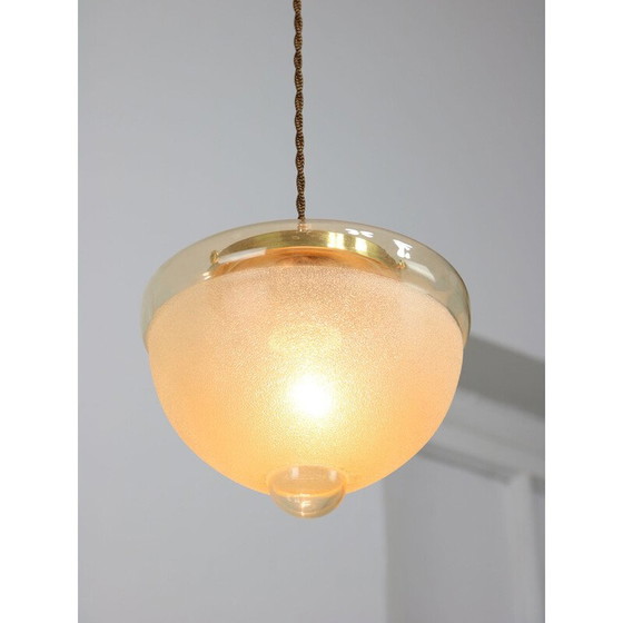 Image 1 of Paar Pendelleuchten aus Messing und Glas, Italien