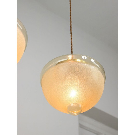 Image 1 of Paar Pendelleuchten aus Messing und Glas, Italien