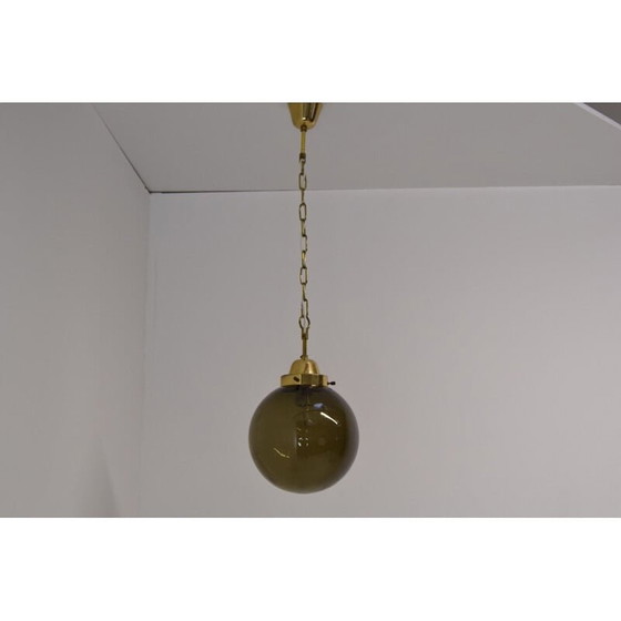 Image 1 of Hängeleuchte aus Glas und Messing von Kamenicky Senov, Tschechoslowakei 1960