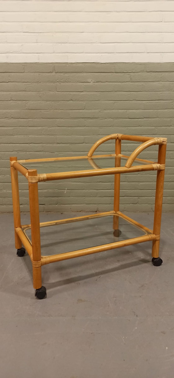 Image 1 of Vintage Servierwagen aus Bambus und Glas