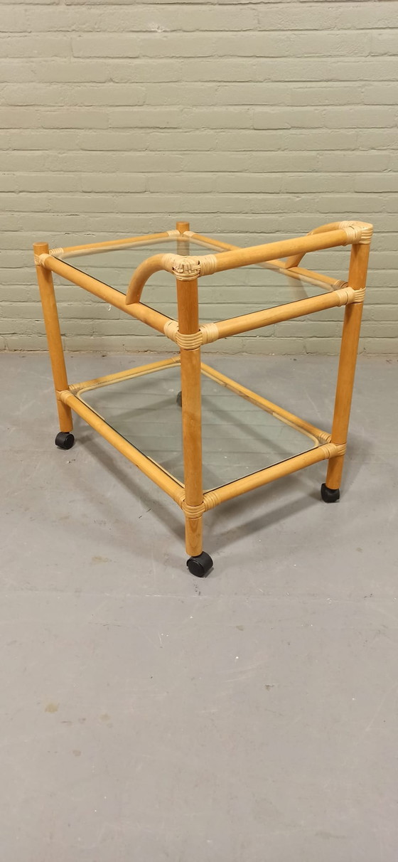 Image 1 of Vintage Servierwagen aus Bambus und Glas