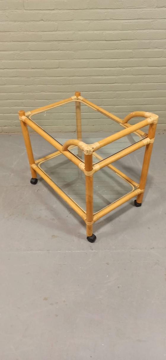 Image 1 of Vintage Servierwagen aus Bambus und Glas
