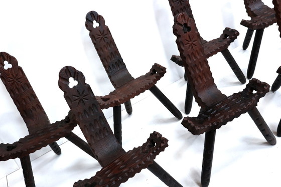 Image 1 of Spanische brutalistische Holzstühle / Hocker aus den 60er Jahren (12x)