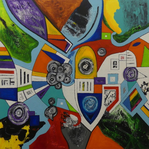 Verrückter Vogel, Menno Vos – schilderijen tekeningen, Canvas, Abstract