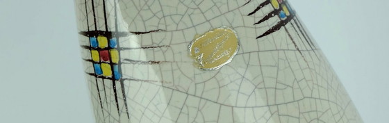 Image 1 of Keramikvase Silberdistel abstraktes Dekor Craquelé Glasur 125/30