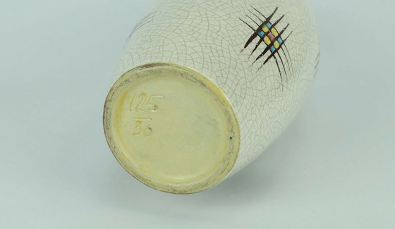 Image 1 of Keramikvase Silberdistel abstraktes Dekor Craquelé Glasur 125/30