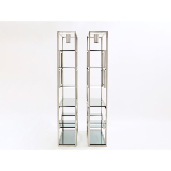 Image 1 of Paar Vintage-Regale aus gebürstetem Stahl und Messing von Kim Moltzer, 1970