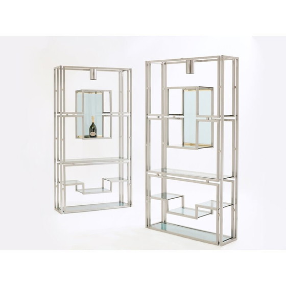 Image 1 of Paar Vintage-Regale aus gebürstetem Stahl und Messing von Kim Moltzer, 1970